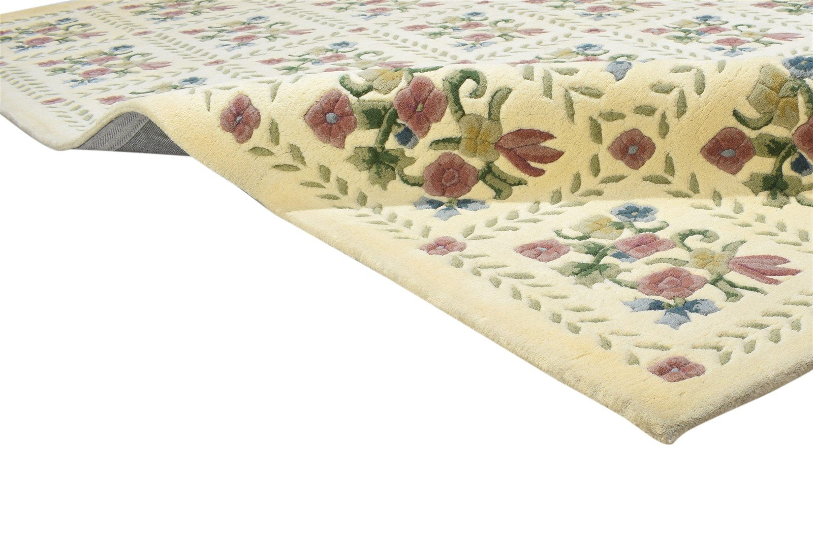 Cream Wool Rug 6' X 9' Modern Hand Tufted French Floral Room Size Carpet 