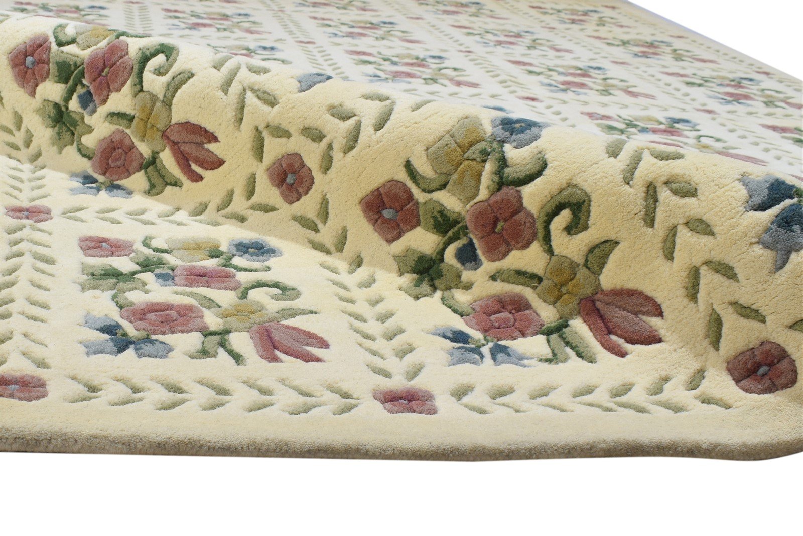 Cream Wool Rug 6' X 9' Modern Hand Tufted French Floral Room Size Carpet 