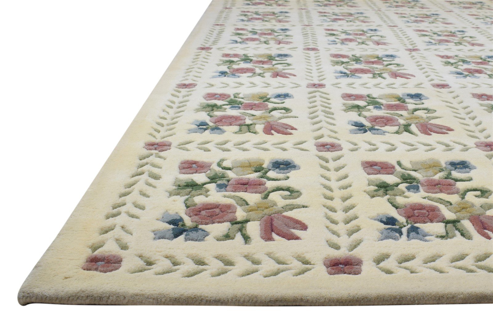 Cream Wool Rug 6' X 9' Modern Hand Tufted French Floral Room Size Carpet 