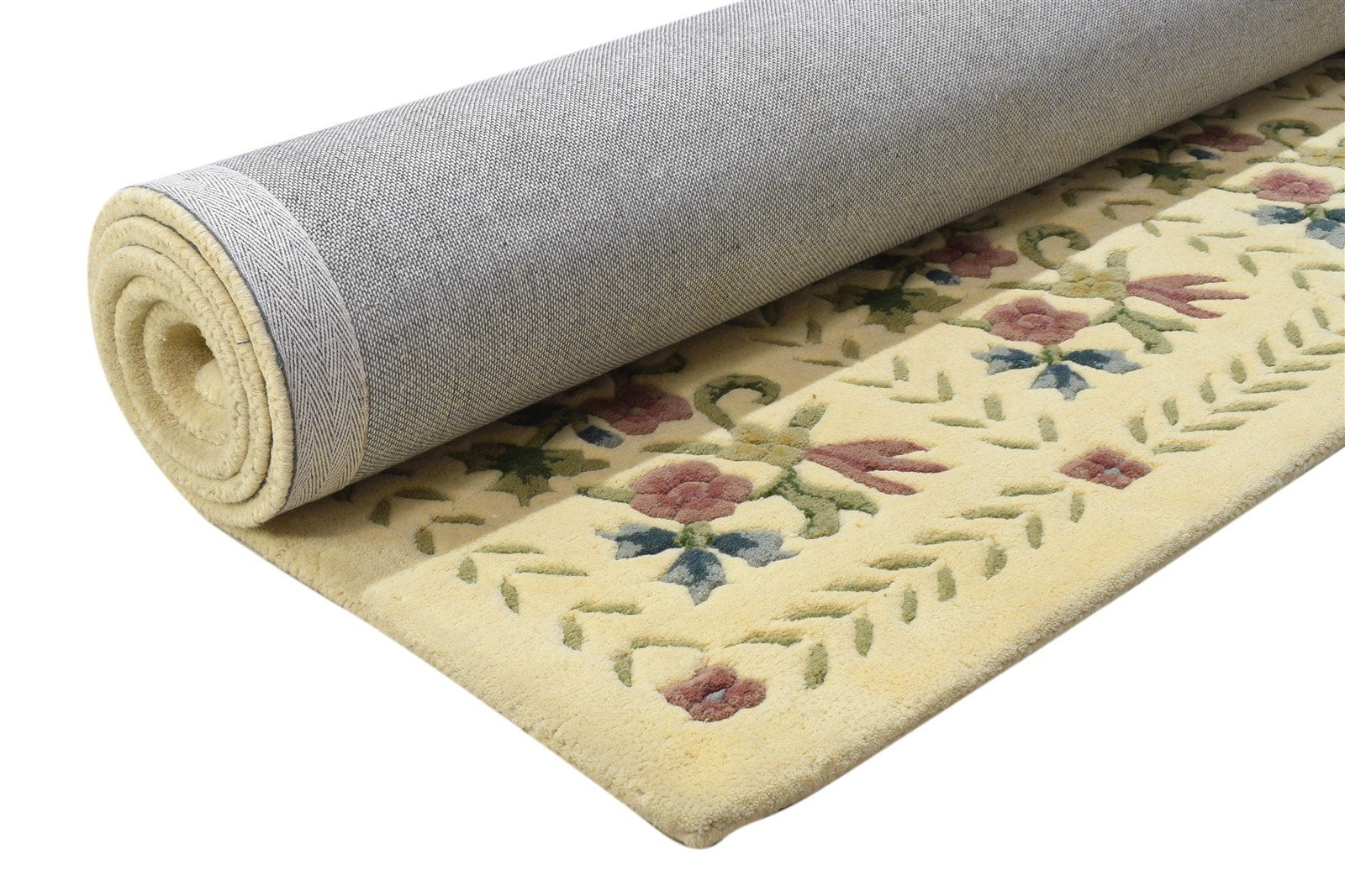 Wool Cream Rug 6' X 9' Modern Hand Tufted French Floral Room Size Carpet 