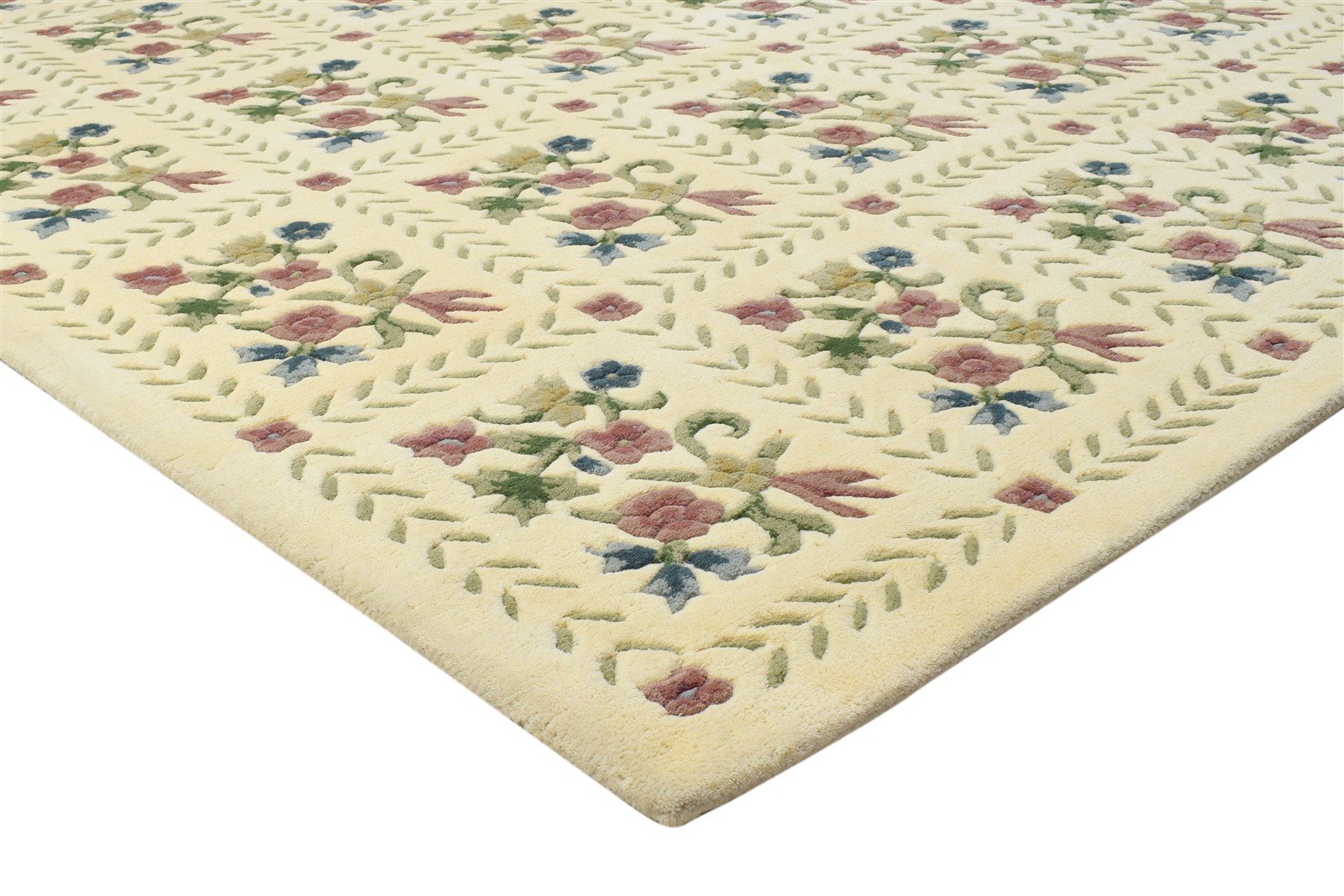 Wool Cream Rug 6' X 9' Modern Hand Tufted French Floral Room Size Carpet 