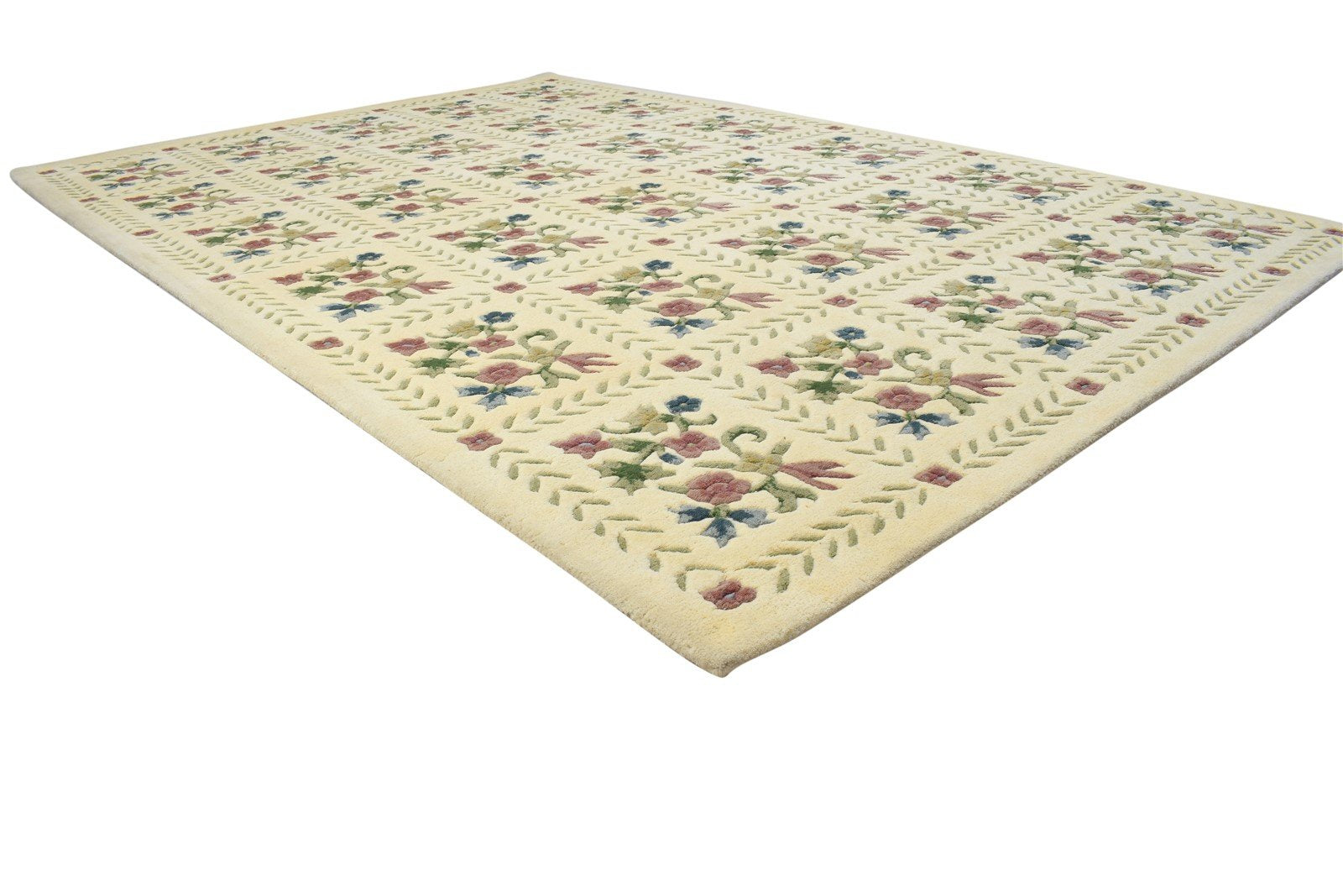 Wool Cream Rug 6' X 9' Modern Hand Tufted French Floral Room Size Carpet 