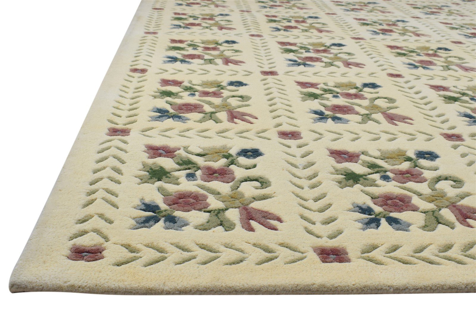 Wool Cream Rug 6' X 9' Modern Hand Tufted French Floral Room Size Carpet 