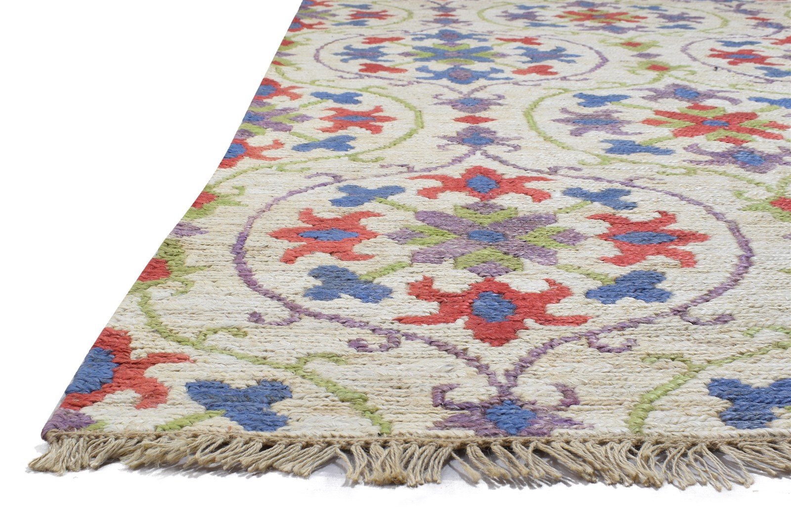 Jute Multi Color Rug 5' X 8' Modern Dhurrie Bohemian Damask Room Size Carpet 