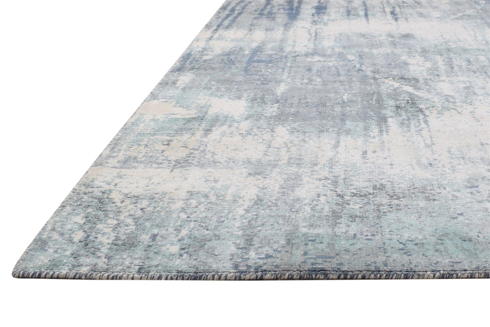 Blue Wool / Silk Rug 5' X 6' Modern Handloom Indian Abstract Room Size Carpet 