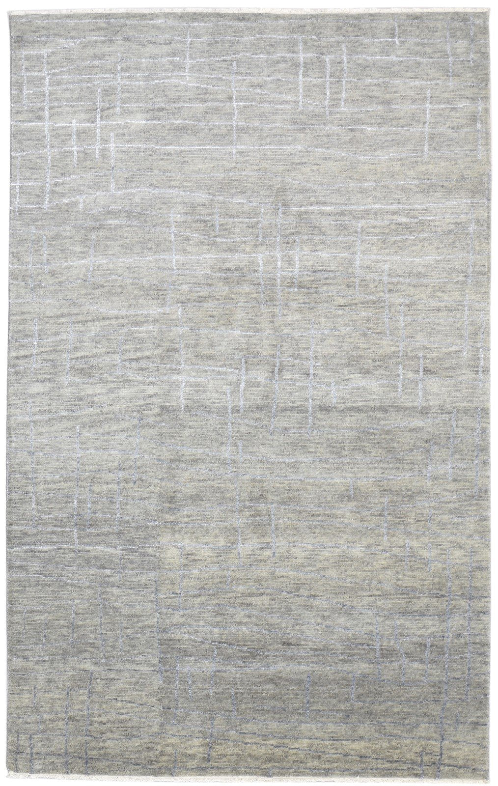 Hand Knotted Grey Wool / Silk Rug 5X8 Modern Scandinavian Abstract Room Size 