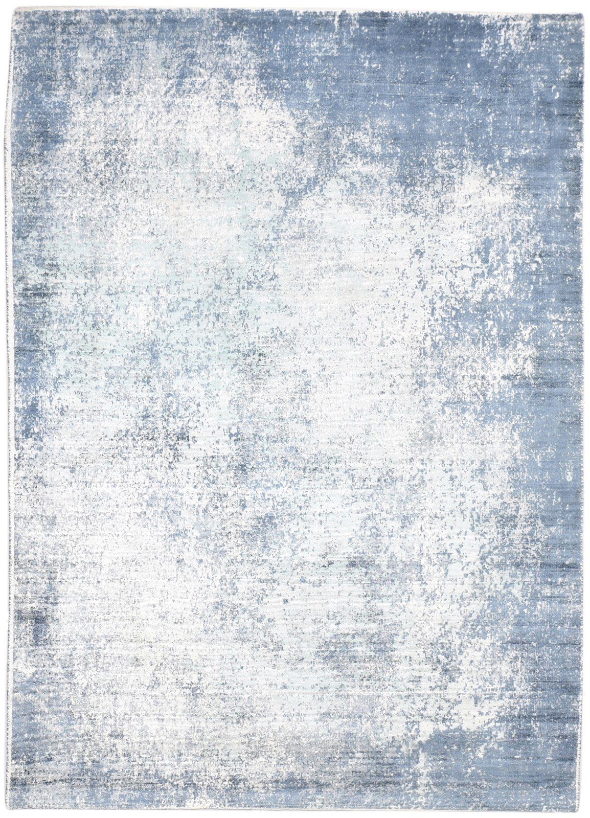 Silk Blue Rug 5' X 7' Modern Handloom Indian Abstract Room Size Carpet 