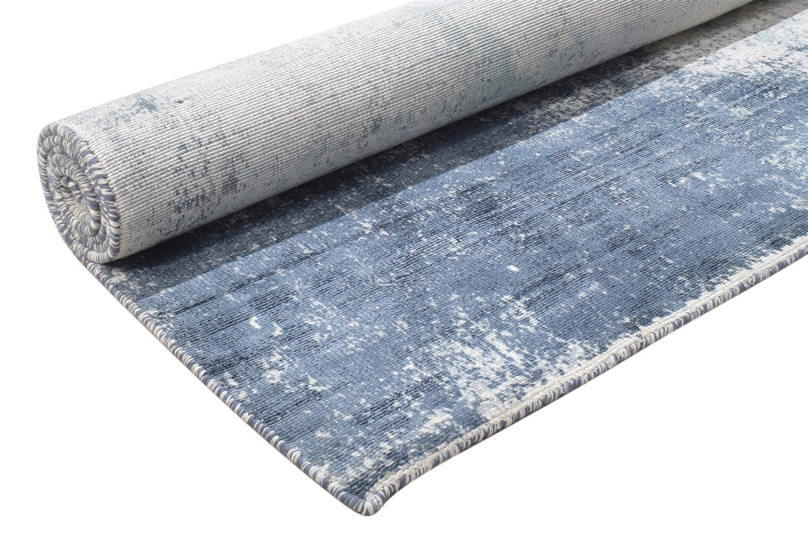 Silk Blue Rug 5' X 7' Modern Handloom Indian Abstract Room Size Carpet 