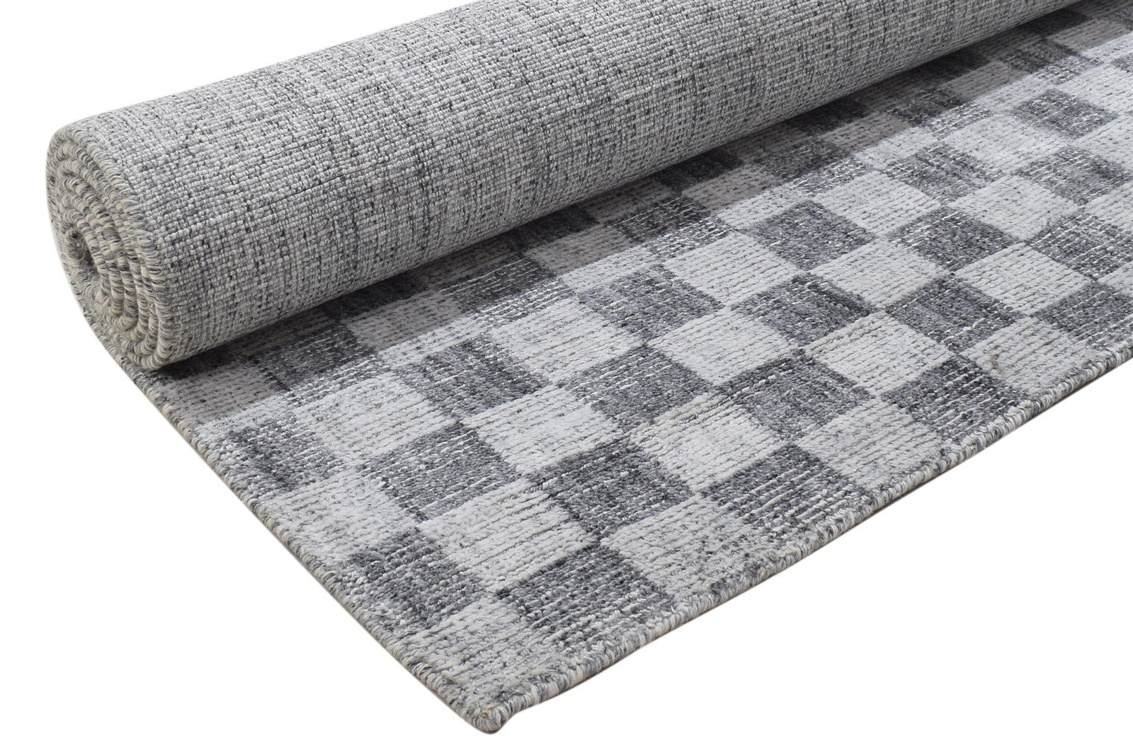 Wool / Silk Grey Rug 5X8 Modern Handloom Scandinavian Geometric Room Size 