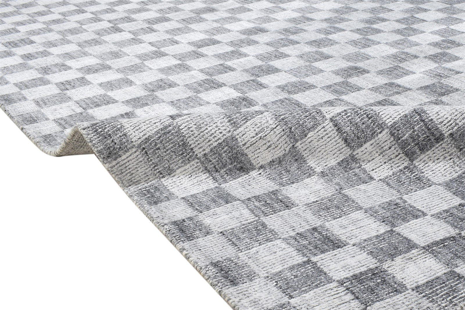 Wool / Silk Grey Rug 5X8 Modern Handloom Scandinavian Geometric Room Size 