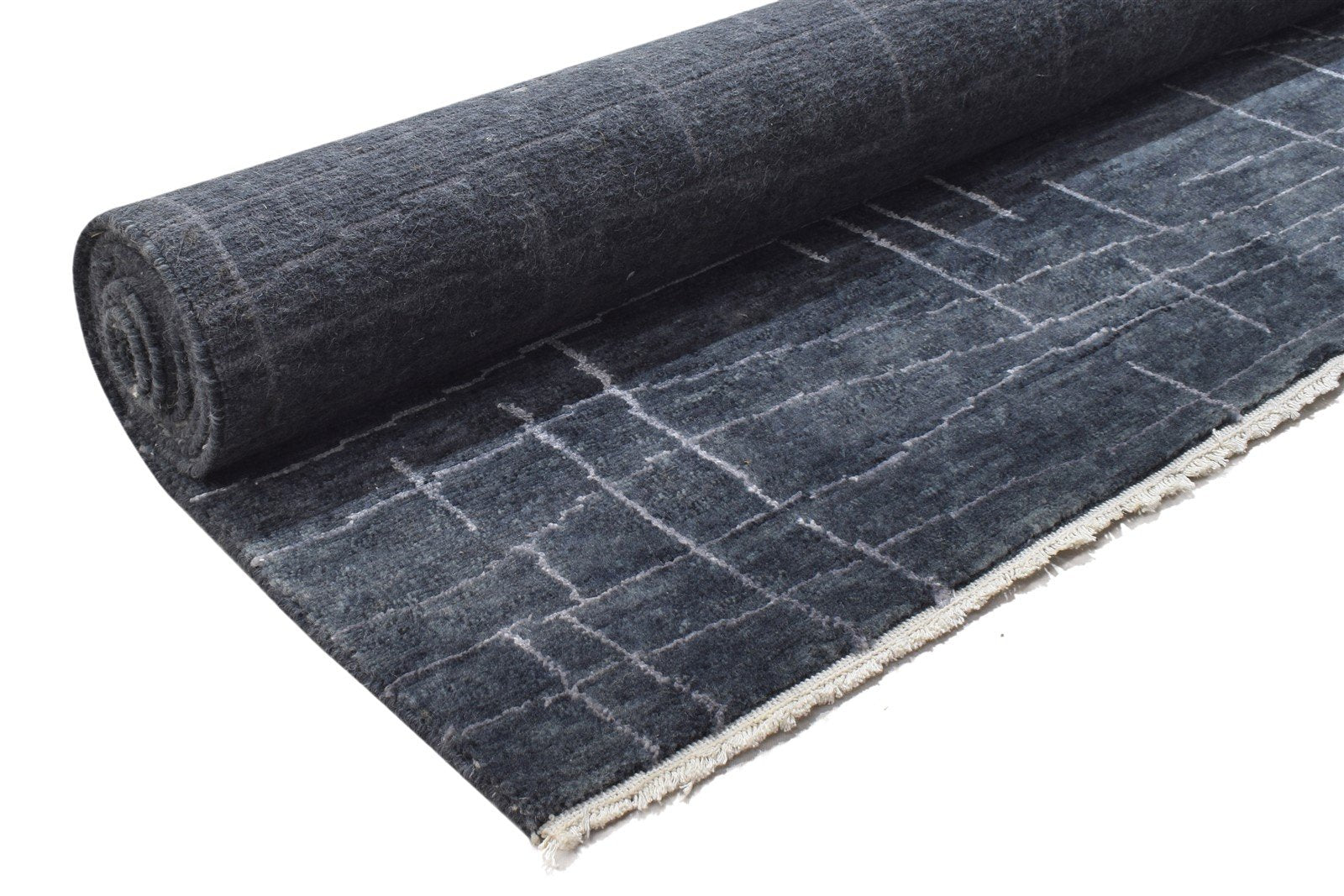 Wool / Art Silk Charcoal Rug 5X8 Modern Hand Knotted Scandinavian Abstract Room Size 