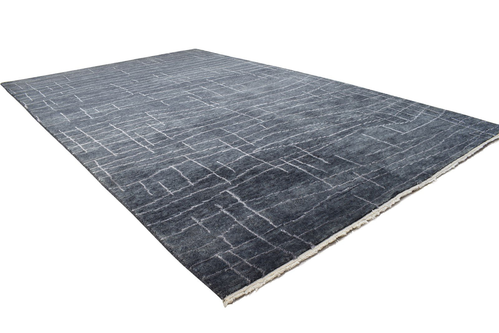 Wool / Art Silk Charcoal Rug 5X8 Modern Hand Knotted Scandinavian Abstract Room Size 