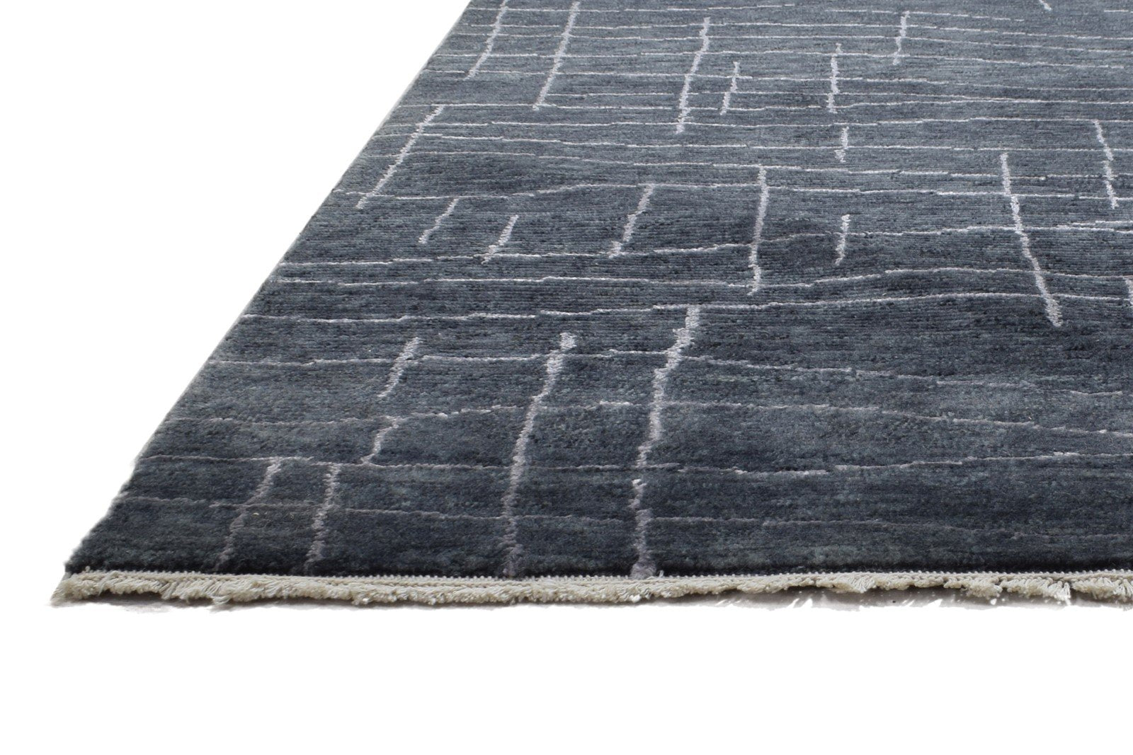 Wool / Art Silk Charcoal Rug 5X8 Modern Hand Knotted Scandinavian Abstract Room Size 