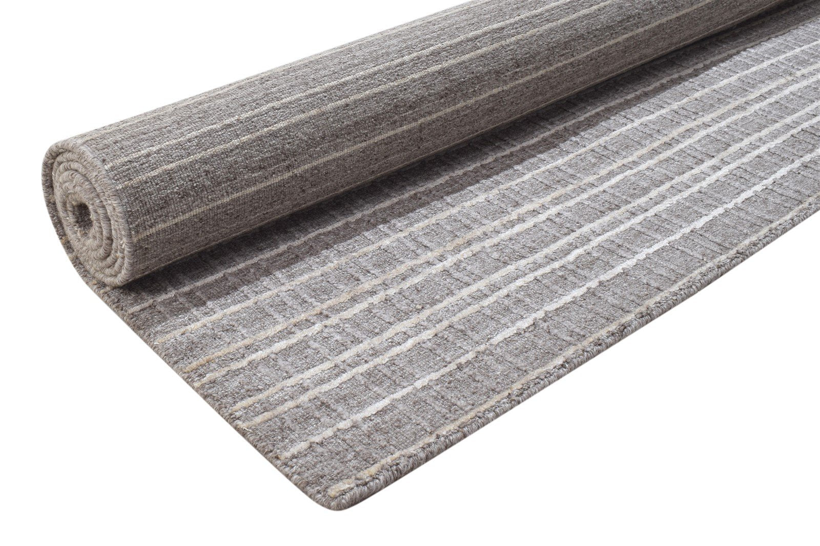 Grey Wool / Silk Rug 6X8 Modern Handloom Scandinavian Striped Room Size Carpet 