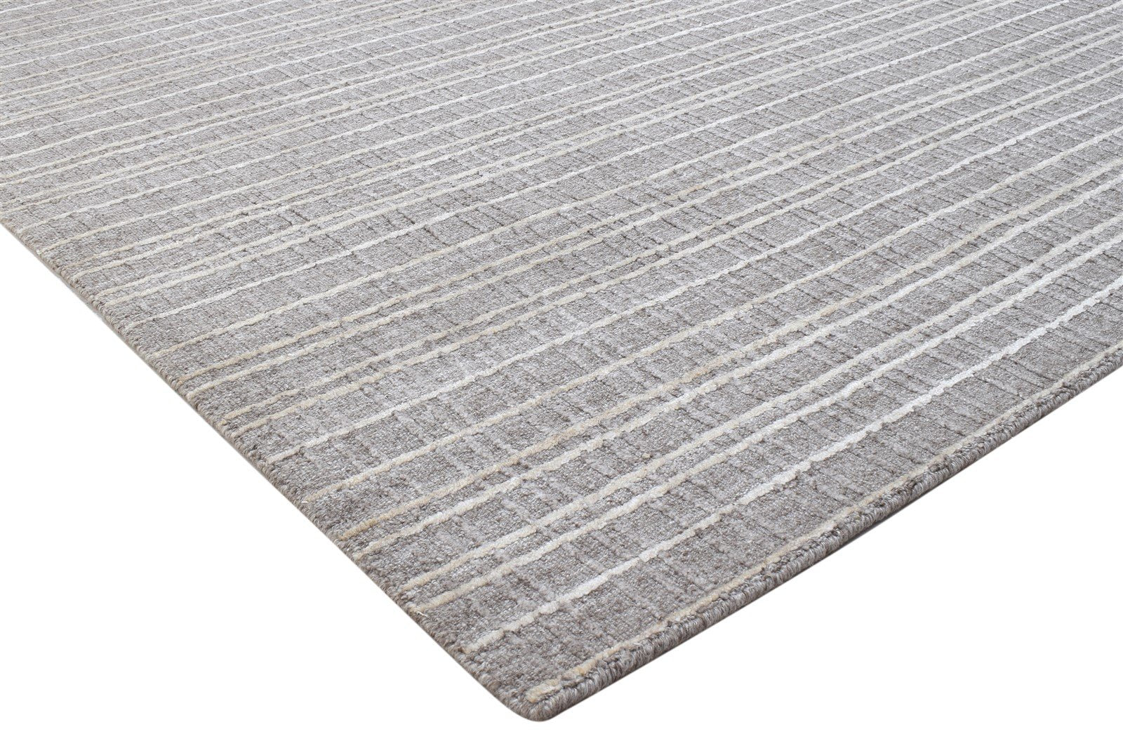 Grey Wool / Silk Rug 6X8 Modern Handloom Scandinavian Striped Room Size Carpet 