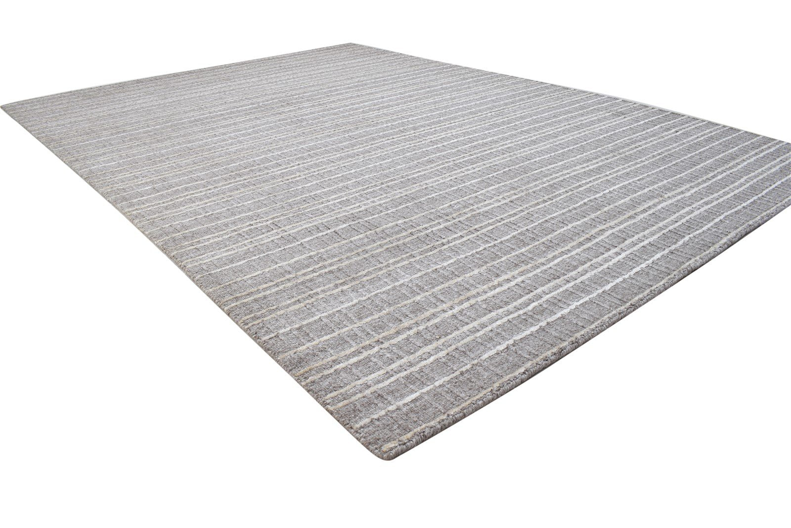 Grey Wool / Silk Rug 6X8 Modern Handloom Scandinavian Striped Room Size Carpet 