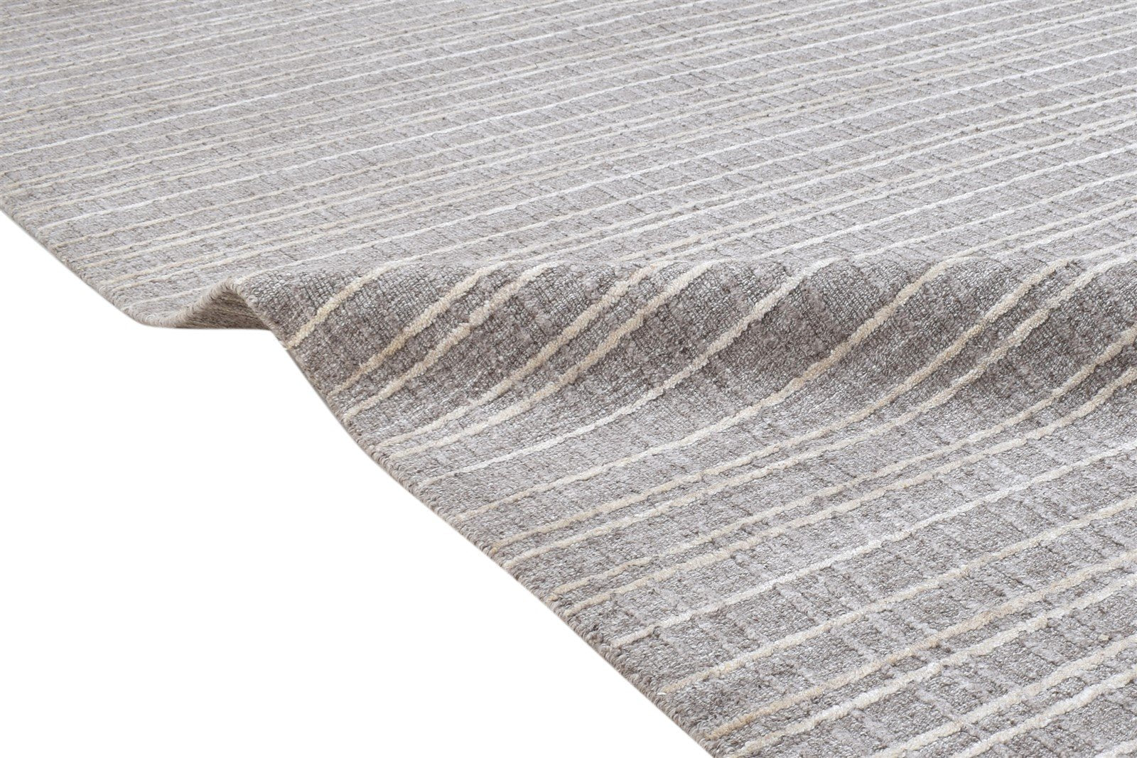 Grey Wool / Silk Rug 6X8 Modern Handloom Scandinavian Striped Room Size Carpet 