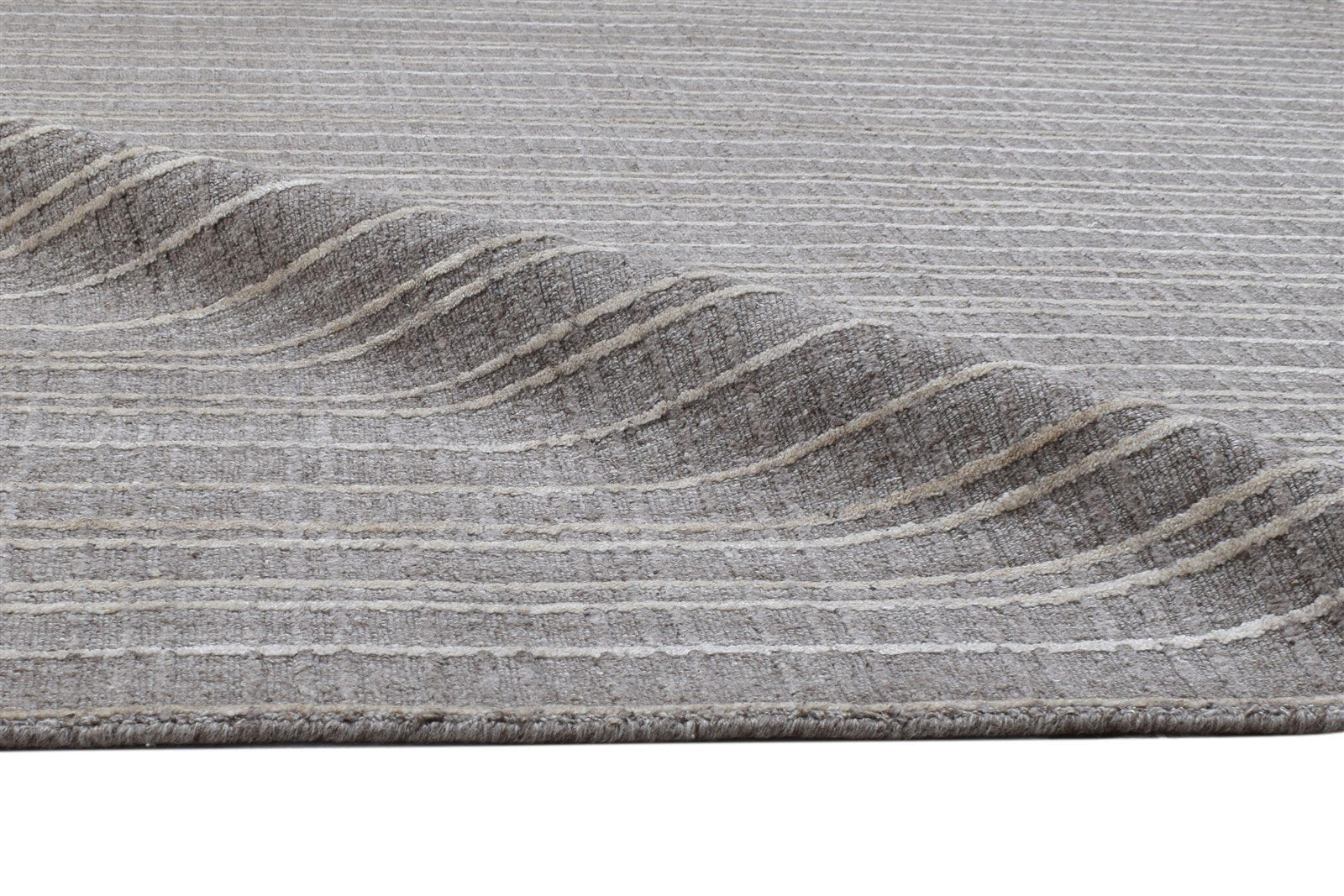 Grey Wool / Silk Rug 6X8 Modern Handloom Scandinavian Striped Room Size Carpet 