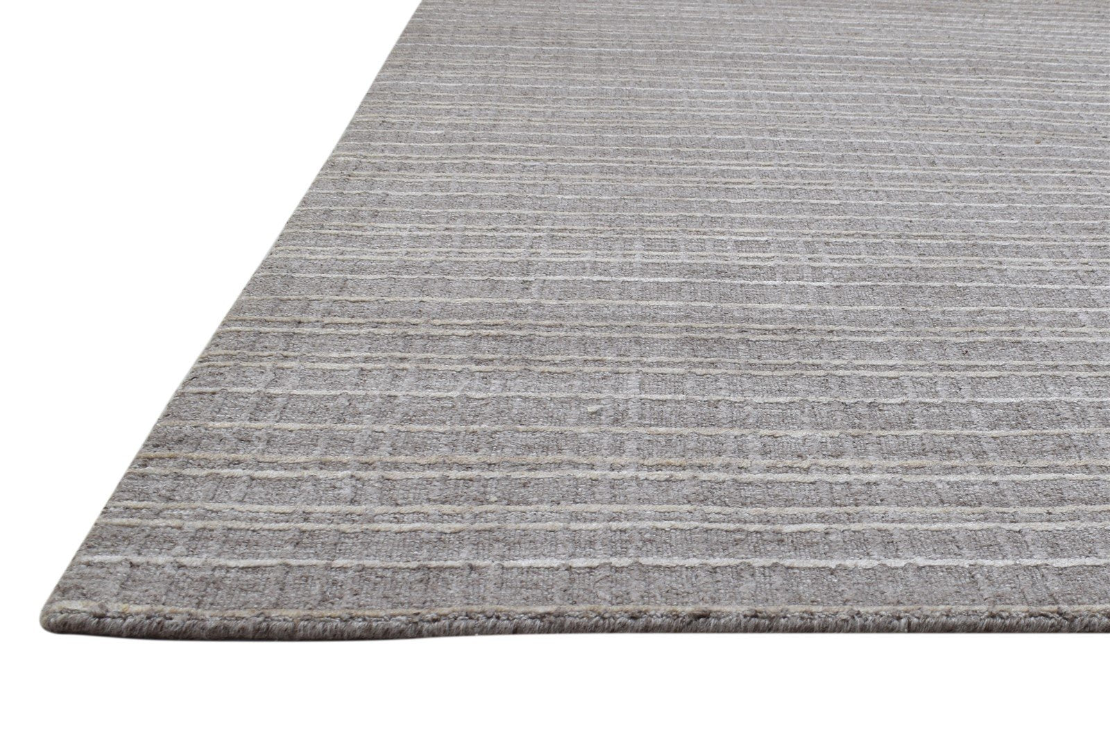 Grey Wool / Silk Rug 6X8 Modern Handloom Scandinavian Striped Room Size Carpet 