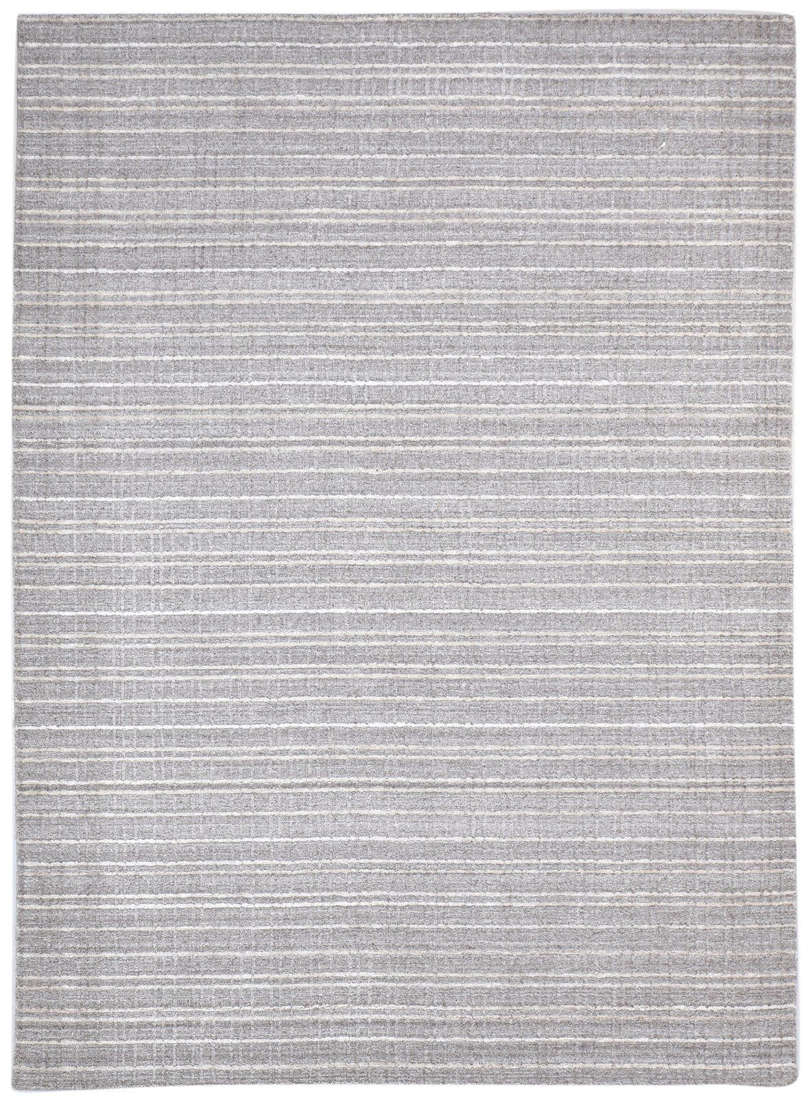 Grey Wool / Silk Rug 6X8 Modern Handloom Scandinavian Striped Room Size Carpet 