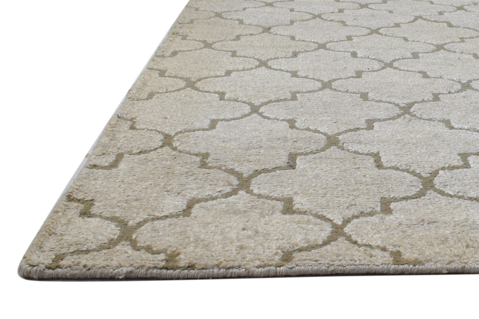 Hand Knotted Sand Wool Rug 5' X 7' Modern Moroccan Trellis Room Size Carpet 