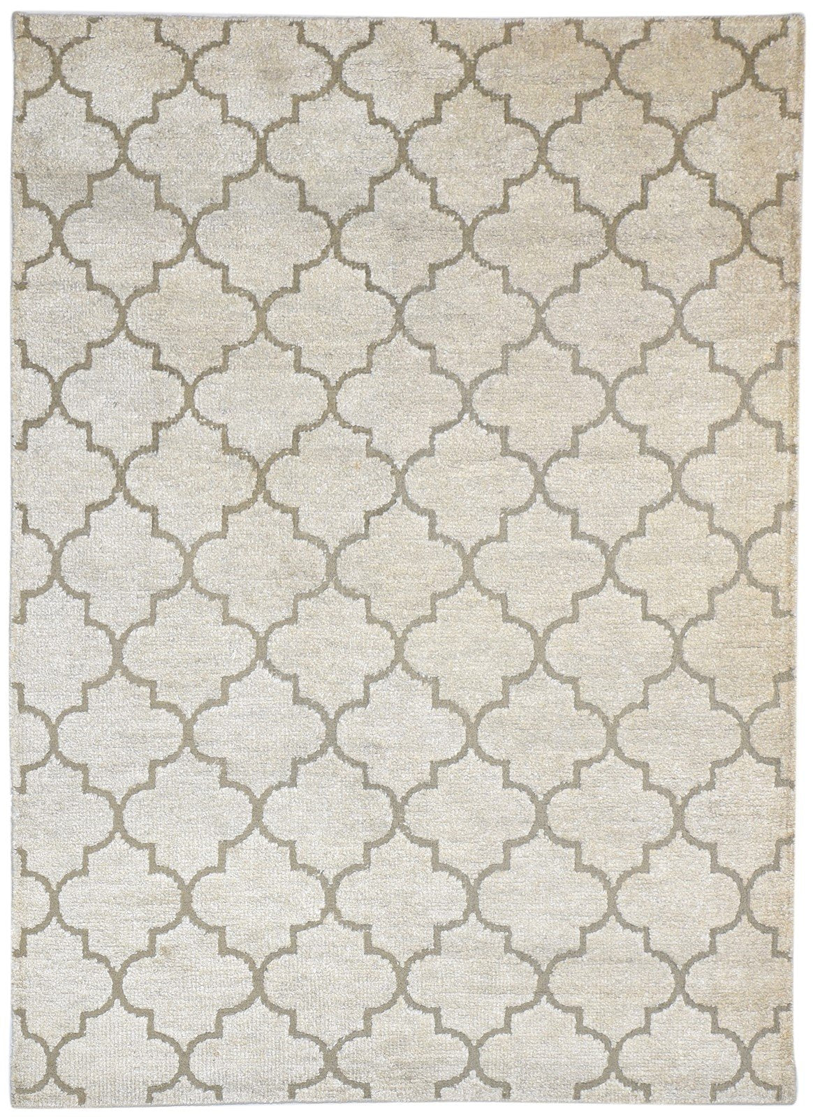 Hand Knotted Sand Wool Rug 5' X 7' Modern Moroccan Trellis Room Size Carpet 