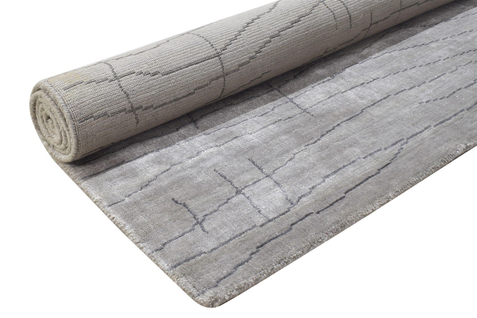 Grey Silk Rug 5' X 6' Modern Handloom Scandinavian Abstract Room Size Carpet 