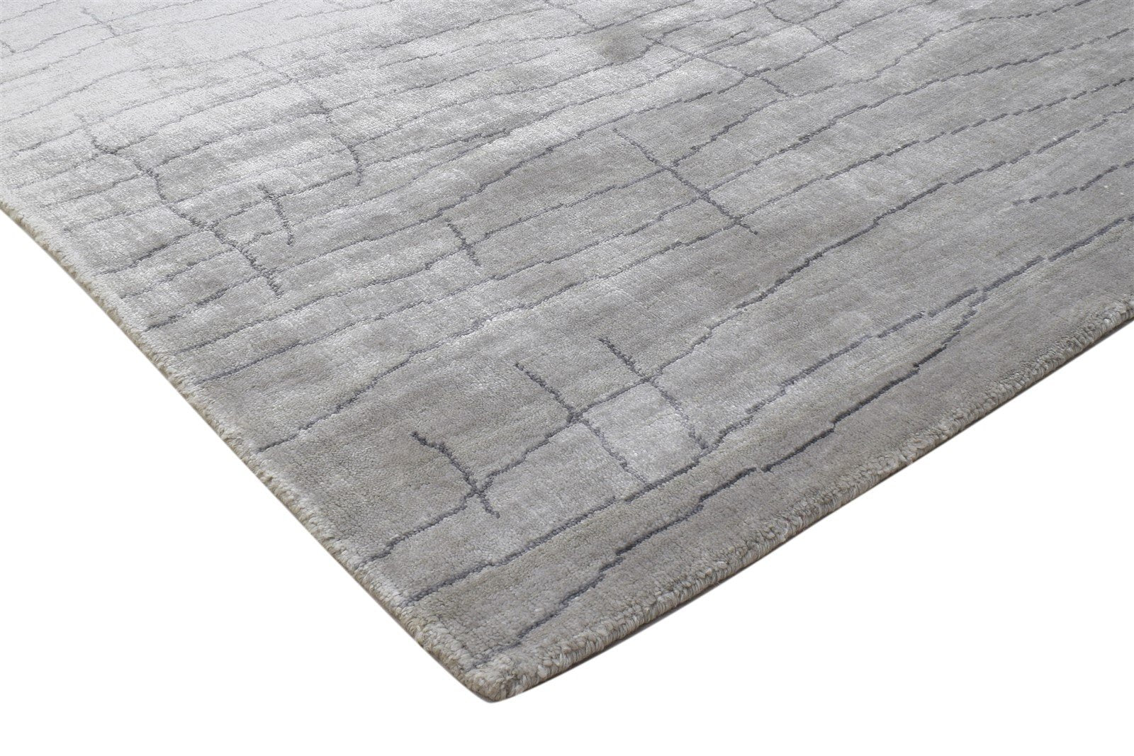 Grey Silk Rug 5' X 6' Modern Handloom Scandinavian Abstract Room Size Carpet 