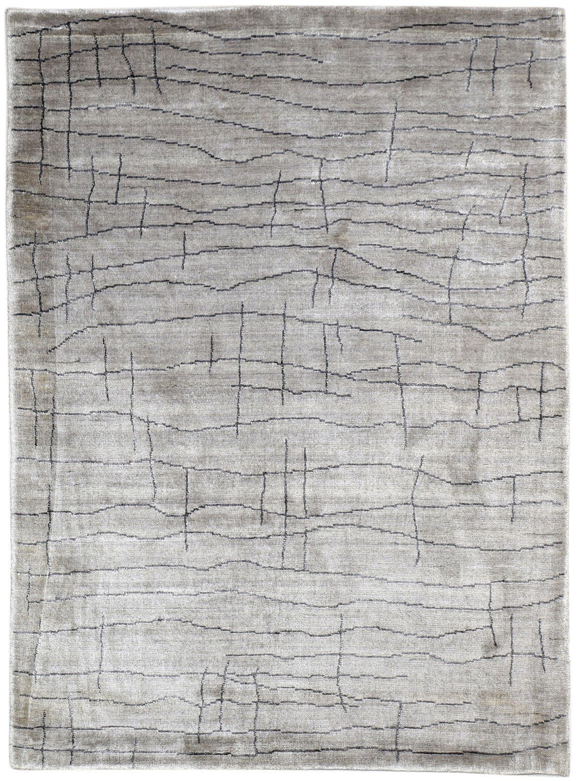 Grey Silk Rug 5' X 6' Modern Handloom Scandinavian Abstract Room Size Carpet 