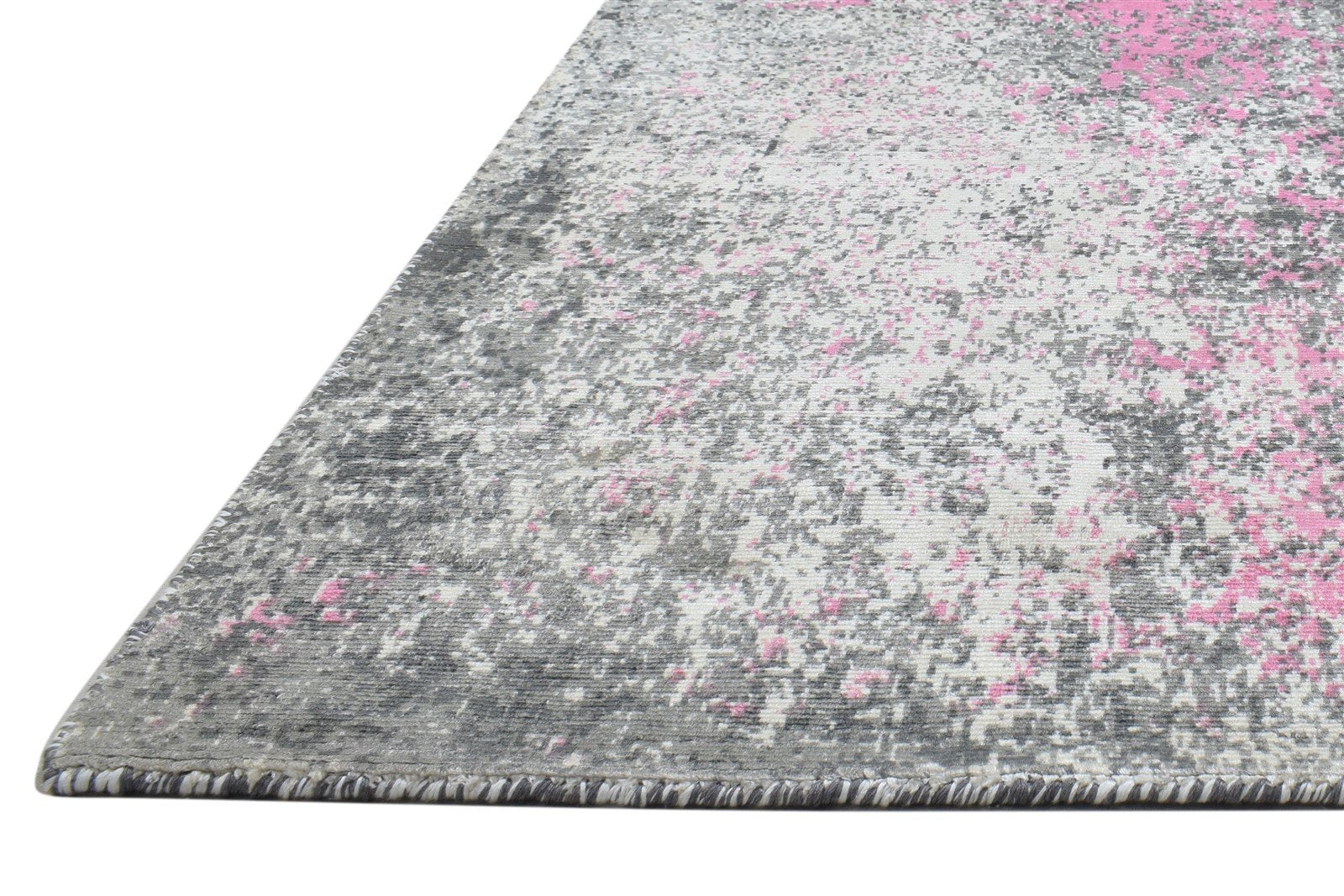 Pink Silk Rug 4' X 6' Modern Handloom Indian Abstract Room Size Carpet 