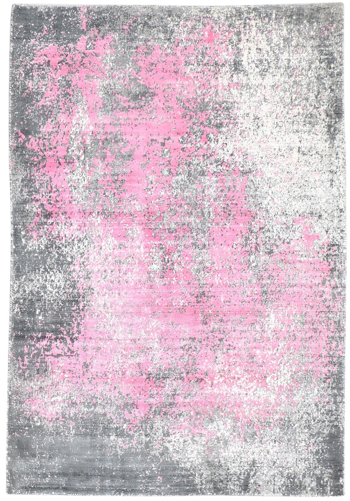 Pink Silk Rug 4' X 6' Modern Handloom Indian Abstract Room Size Carpet 