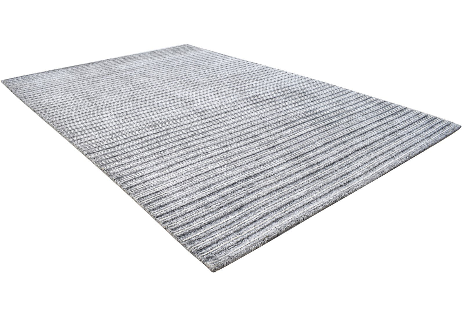 Silk Charcoal Rug 4' X 6' Modern Handloom Scandinavian Striped Room Size Carpet 