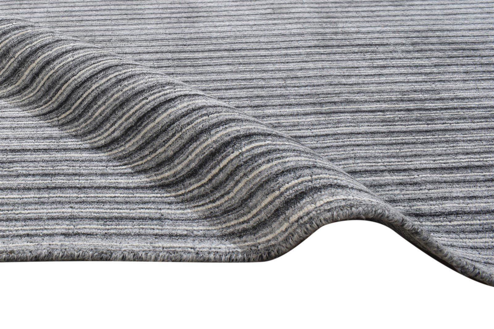 Silk Charcoal Rug 4' X 6' Modern Handloom Scandinavian Striped Room Size Carpet 