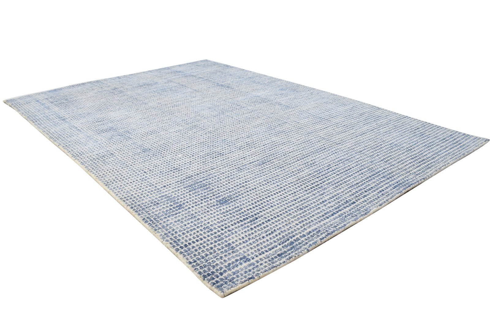 Handloom Blue Wool / Silk Rug 4X6 Modern Scandinavian Solid Room Size Carpet 