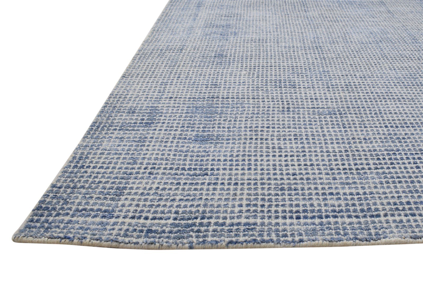 Handloom Blue Wool / Silk Rug 4X6 Modern Scandinavian Solid Room Size Carpet 