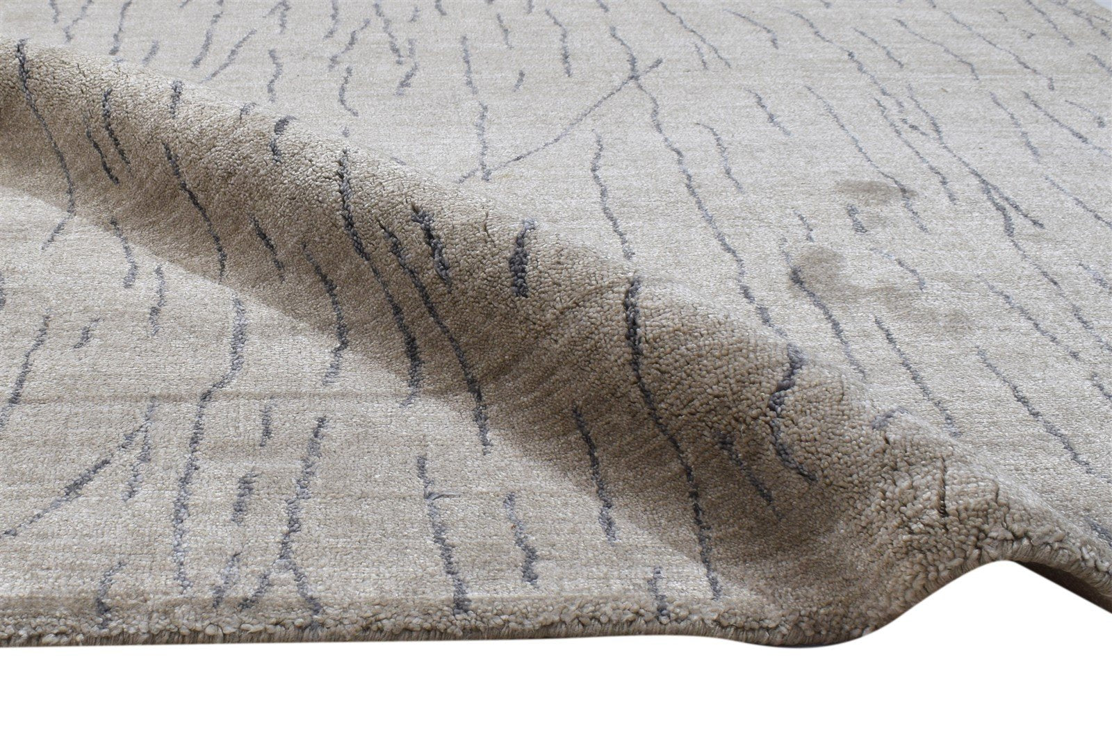 Silk Beige Rug 4' X 6' Modern Handloom Scandinavian Abstract Room Size Carpet 