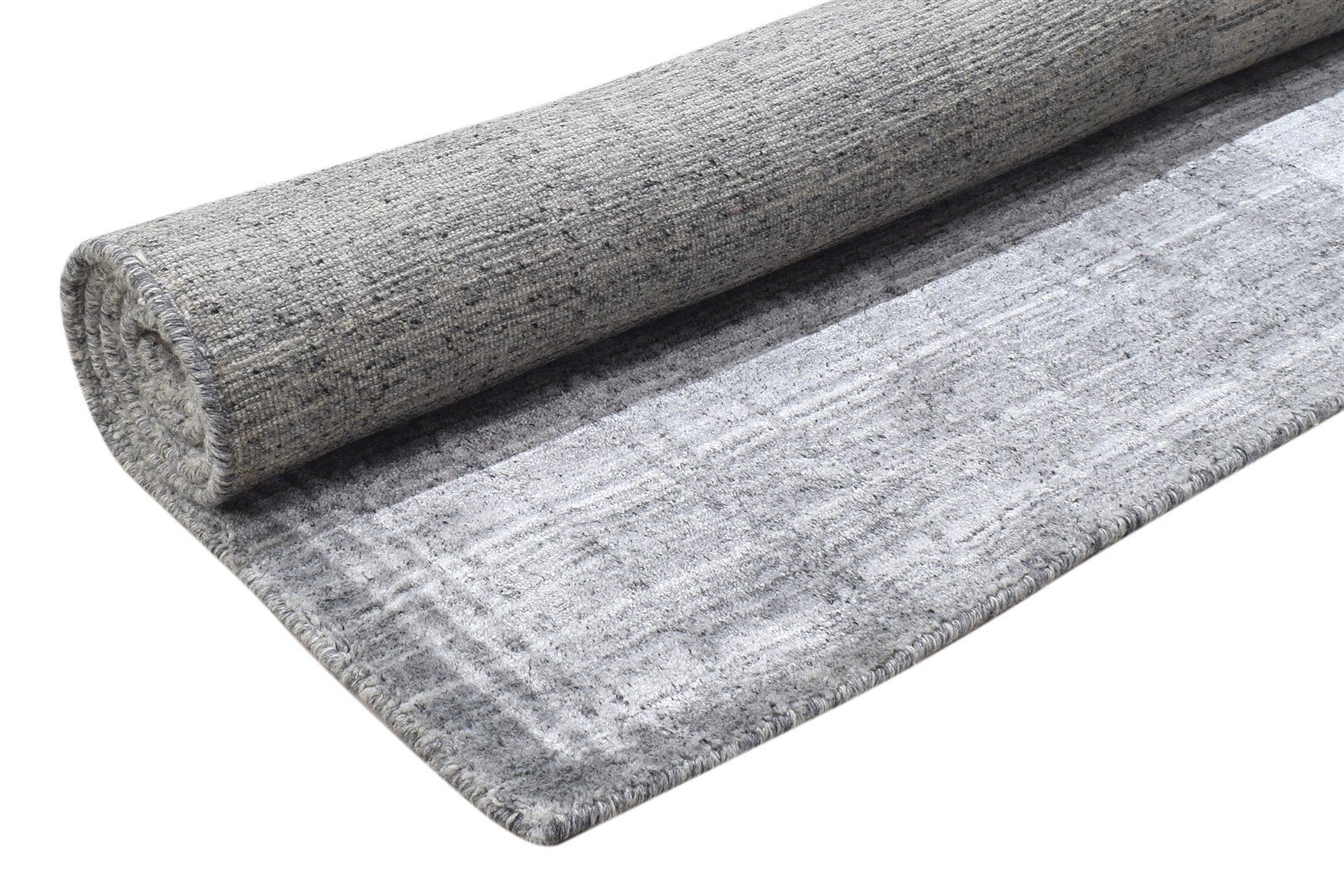 Handloom Dark Grey Silk Rug 4' X 6' Modern Scandinavian Plaids Room Size Carpet 