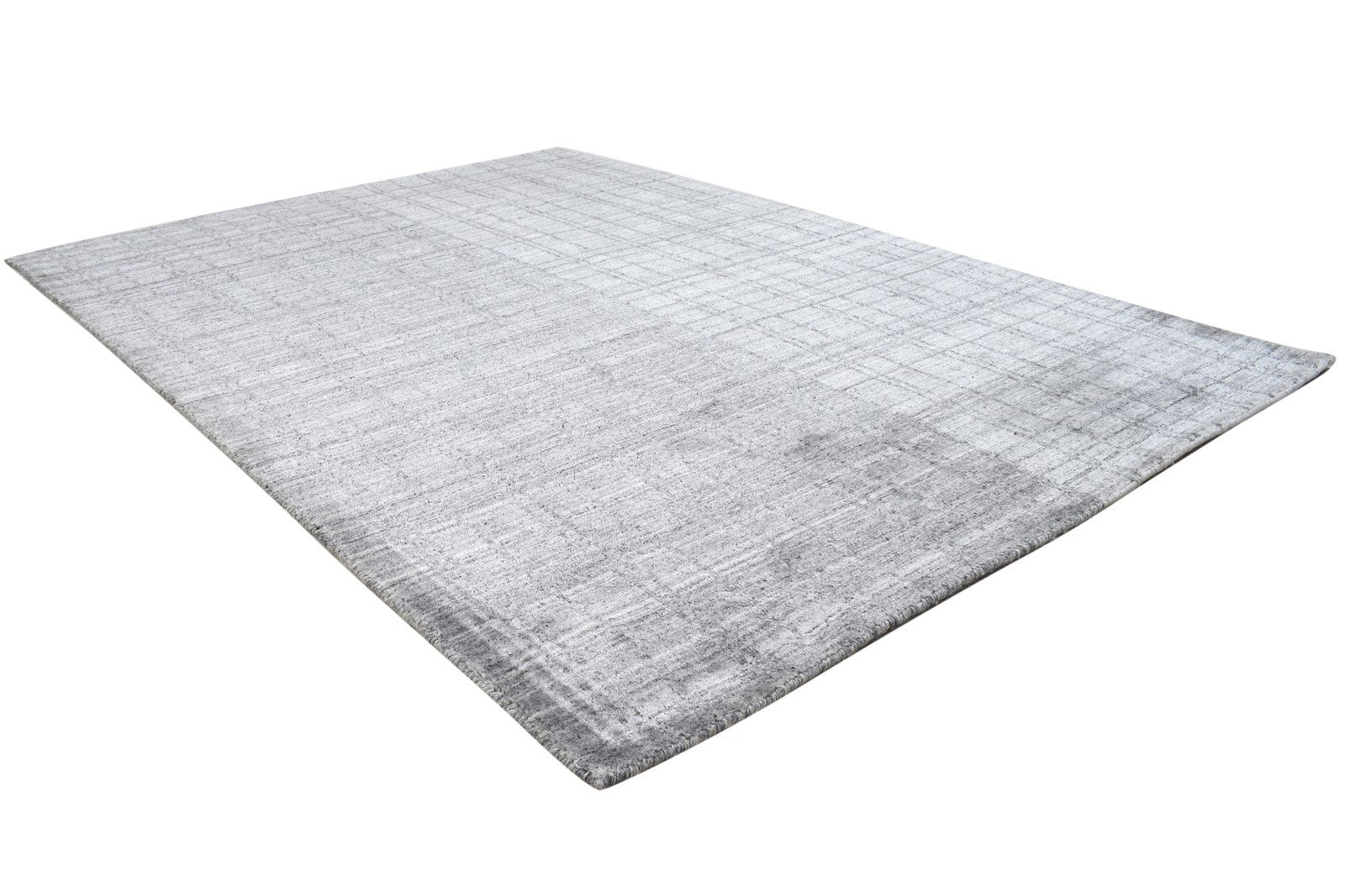 Handloom Dark Grey Silk Rug 4' X 6' Modern Scandinavian Plaids Room Size Carpet 