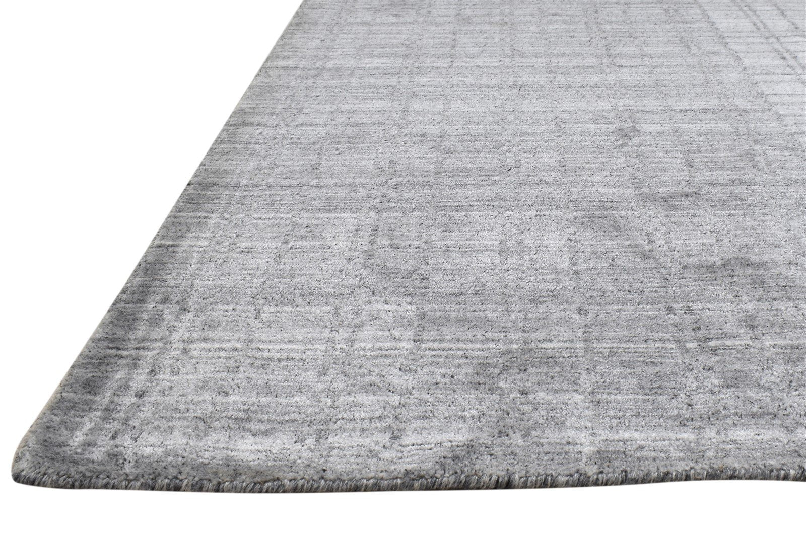 Handloom Dark Grey Silk Rug 4' X 6' Modern Scandinavian Plaids Room Size Carpet 