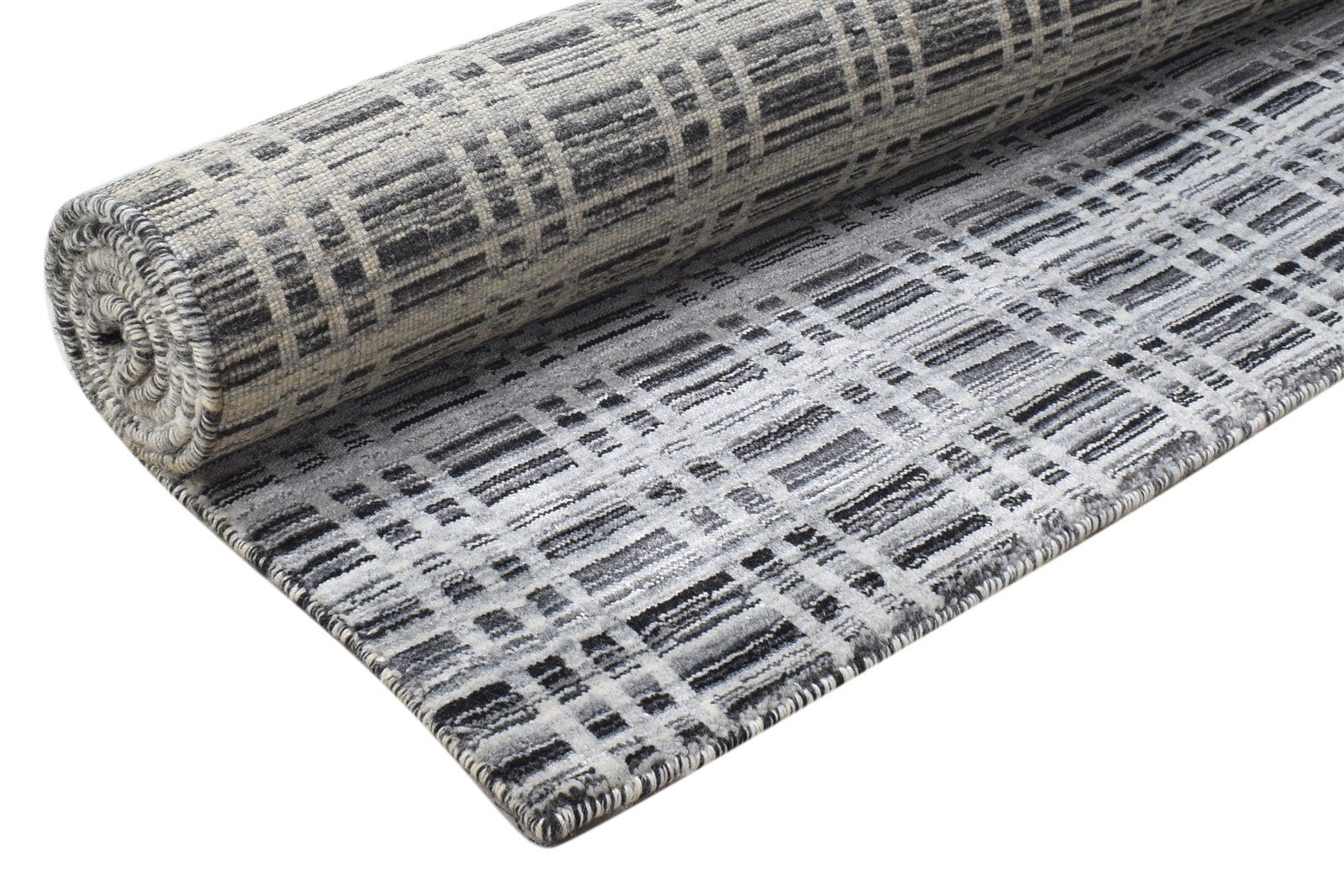 4' X 6' Rug Silk Charcoal Modern Handloom Scandinavian Plaids Room Size Carpet 