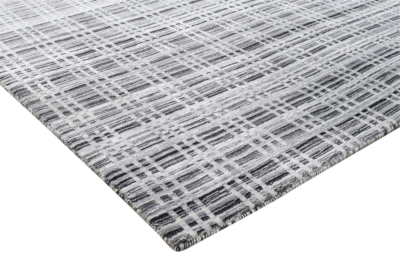 4' X 6' Rug Silk Charcoal Modern Handloom Scandinavian Plaids Room Size Carpet 