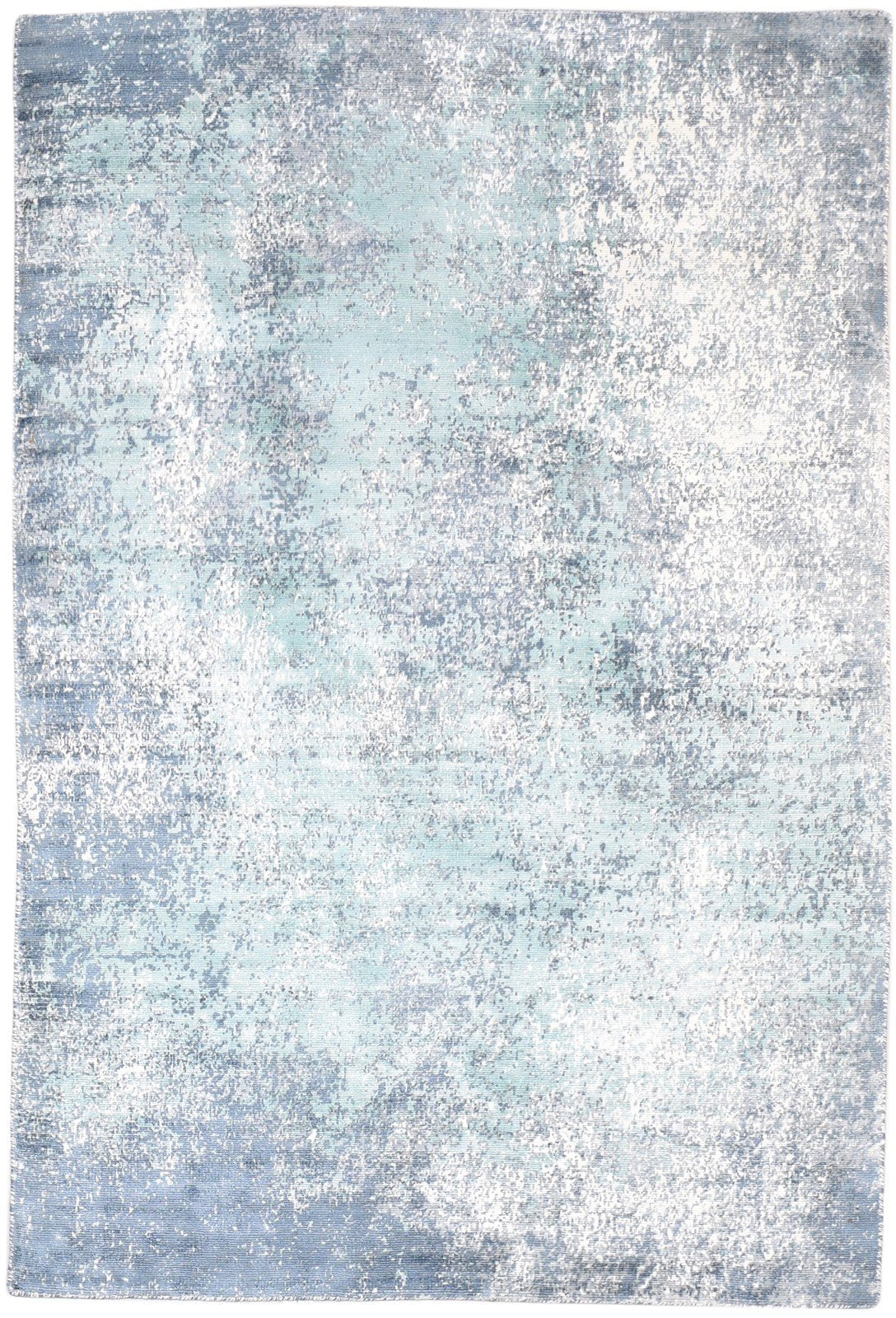 Blue Silk Rug 4' X 6' Modern Hand Woven Indian Abstract Room Size Carpet 