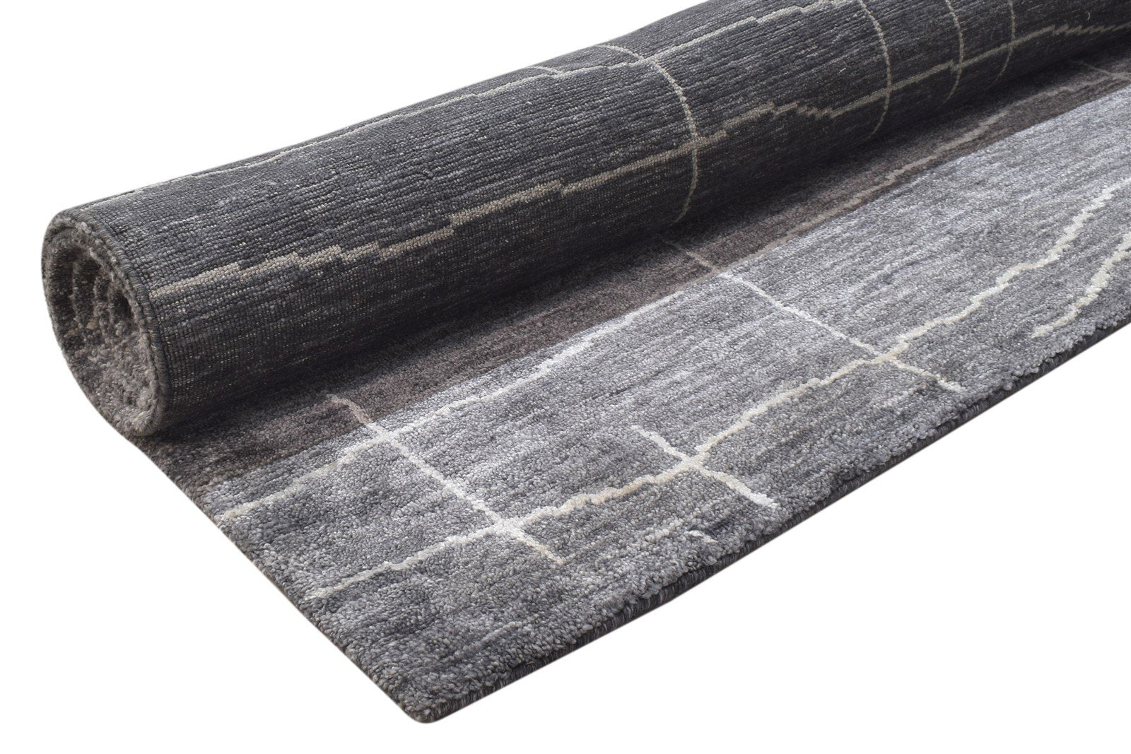 Charcoal Silk Rug 5X6 Modern Handloom Scandinavian Abstract Room Size Carpet 