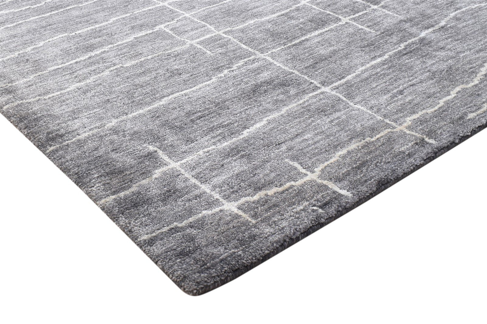 Charcoal Silk Rug 5X6 Modern Handloom Scandinavian Abstract Room Size Carpet 