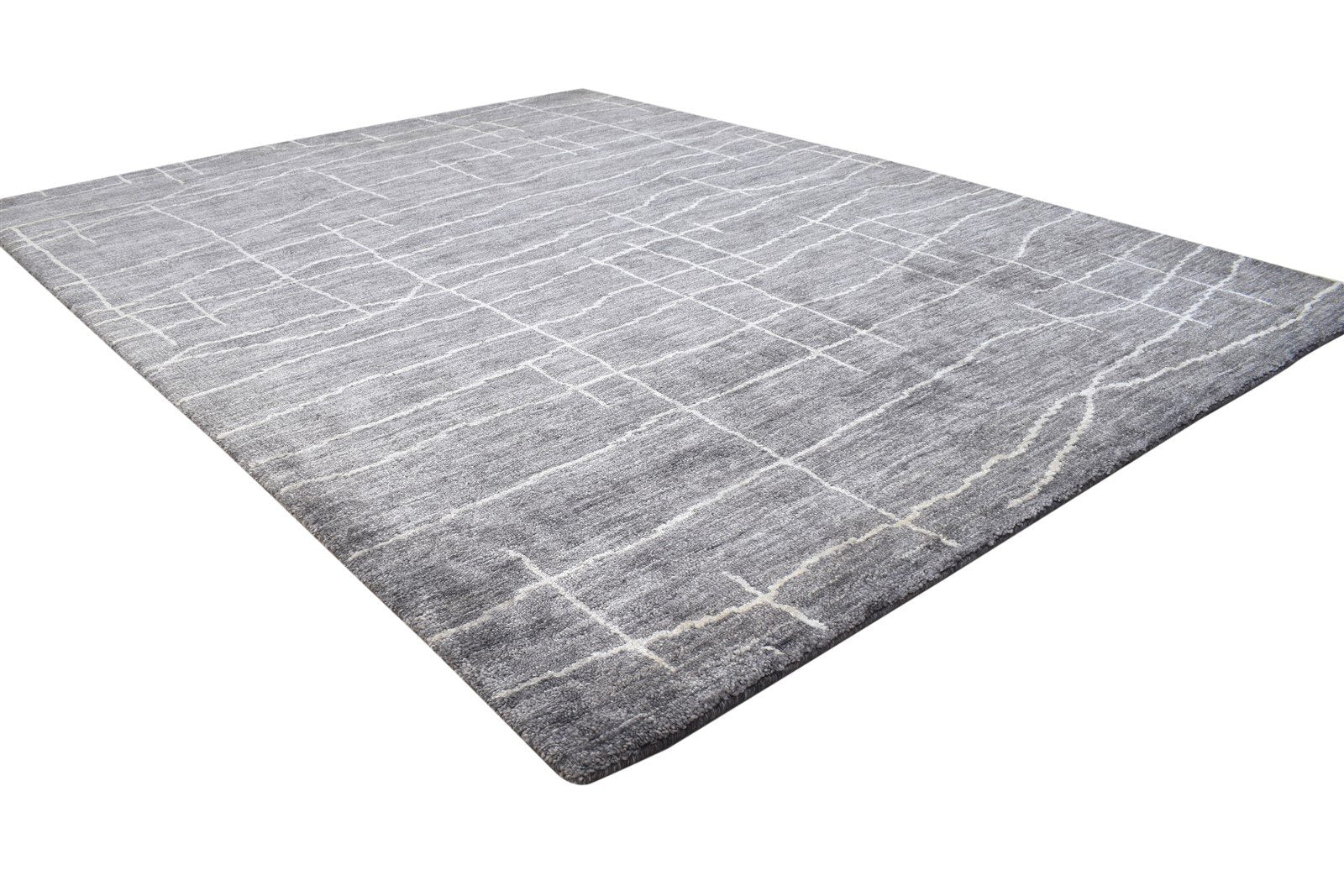 Charcoal Silk Rug 5X6 Modern Handloom Scandinavian Abstract Room Size Carpet 