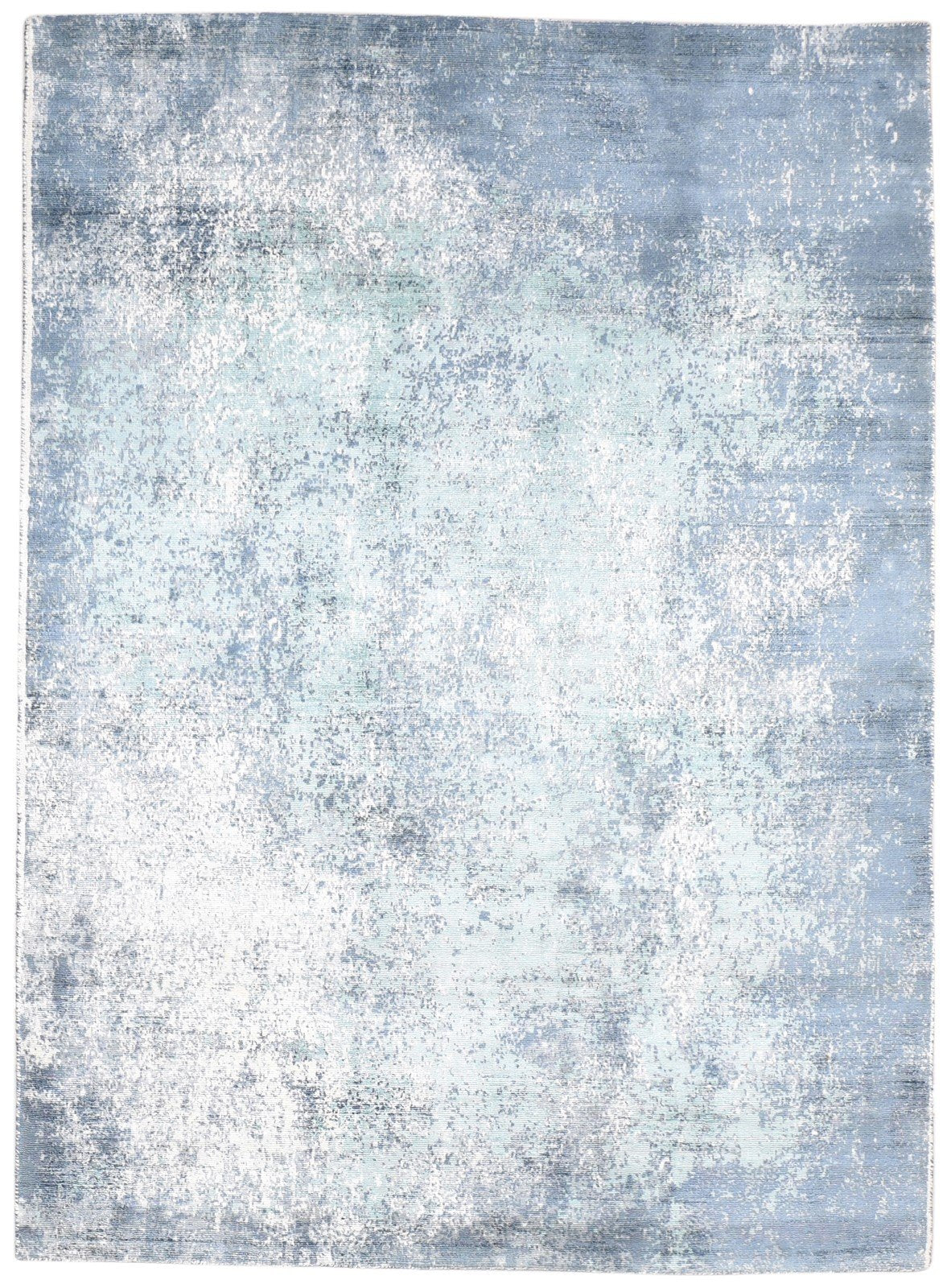 Hand Woven Blue Silk Rug 5' X 6' Modern Indian Abstract Room Size Carpet 