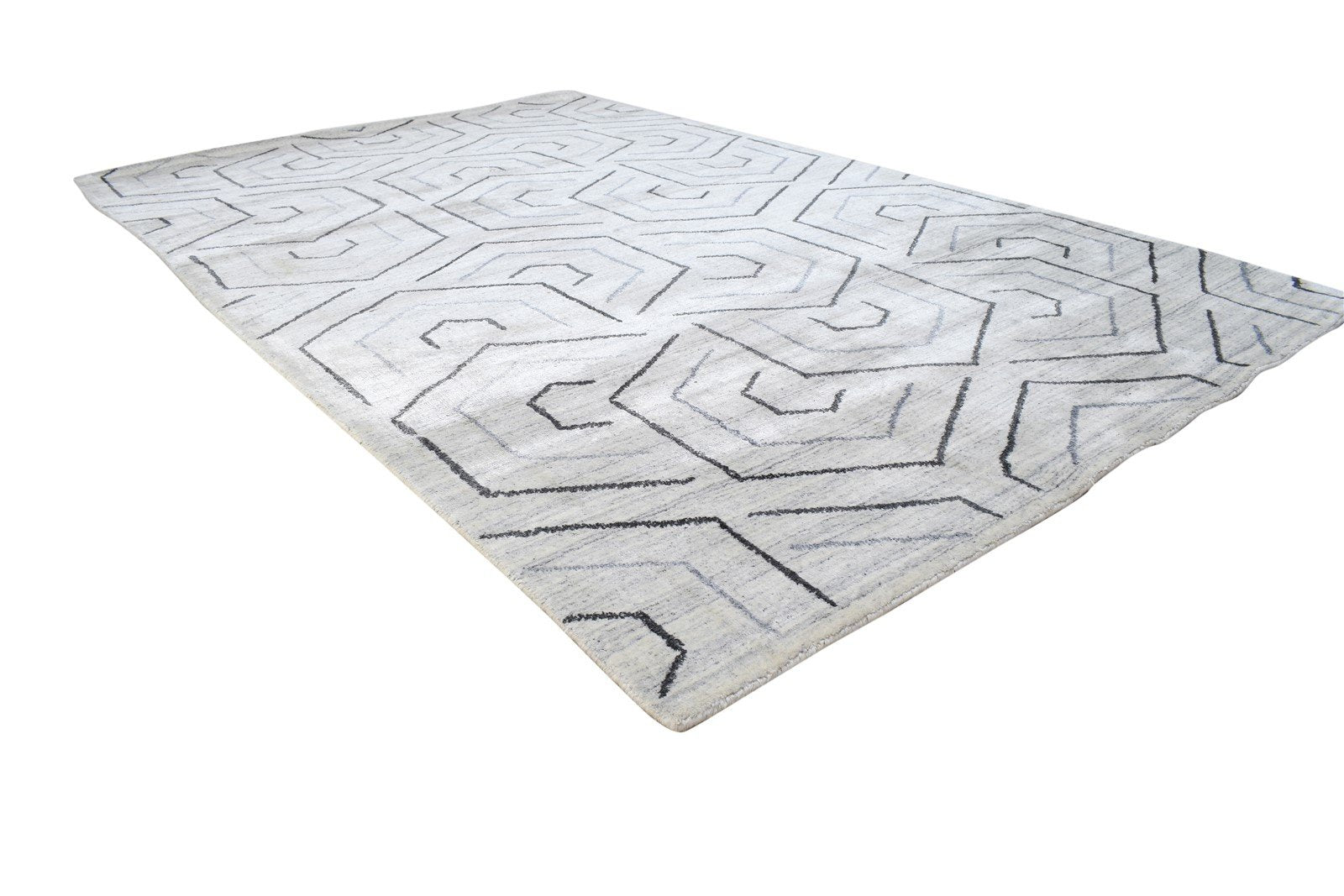 Silk Grey Rug 5' X 8' Modern Hand Woven Scandinavian Geometric Room Size Carpet 