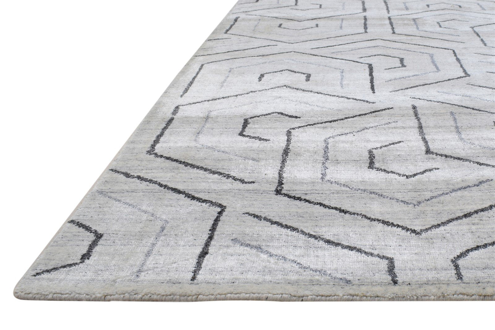 Silk Grey Rug 5' X 8' Modern Hand Woven Scandinavian Geometric Room Size Carpet 