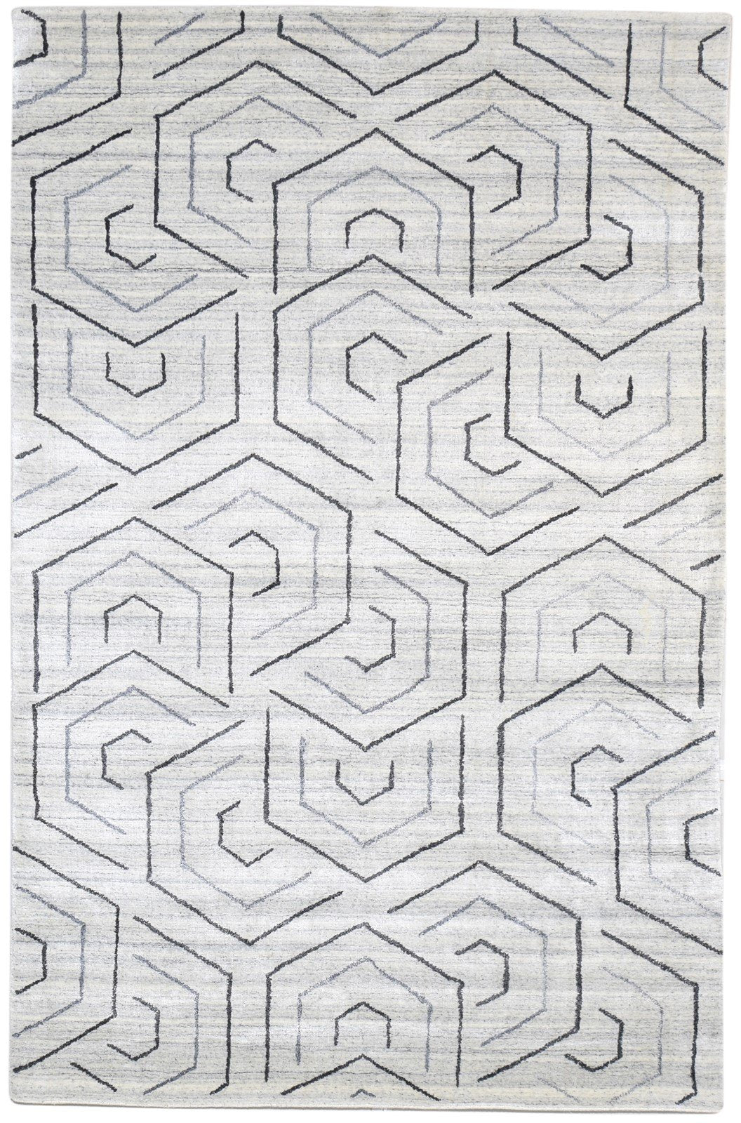 Silk Grey Rug 5' X 8' Modern Hand Woven Scandinavian Geometric Room Size Carpet 