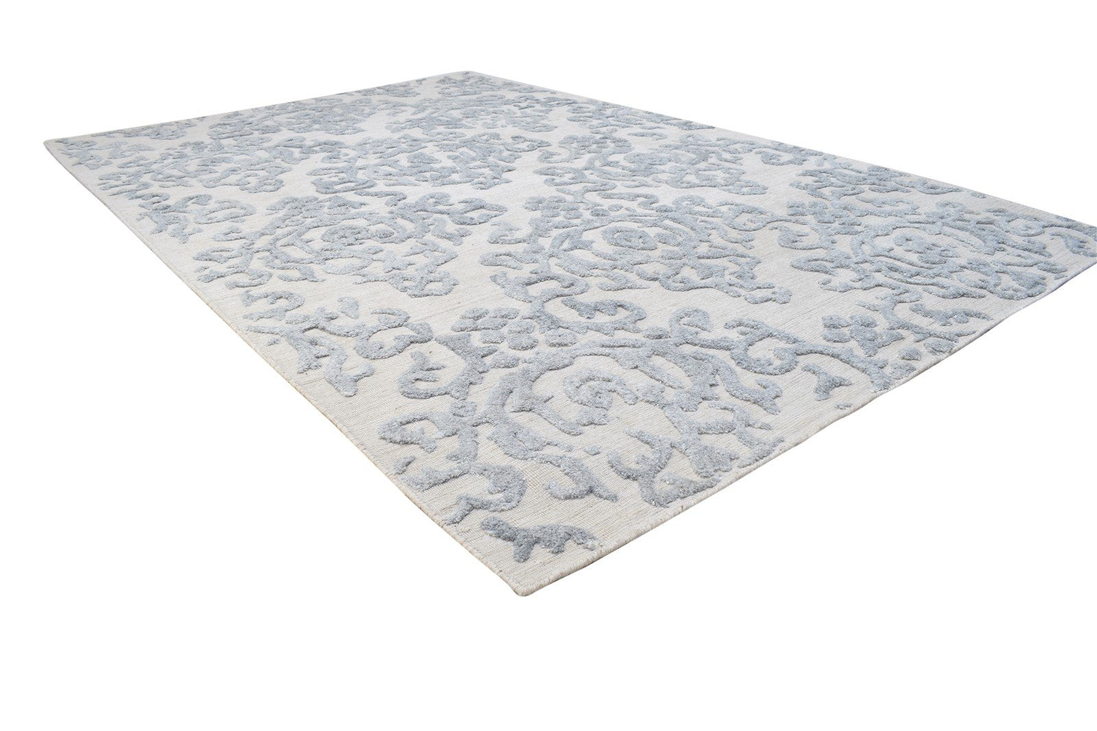 Handloom Grey Polypropylene Rug 5' X 8' Modern French Damask Room Size Carpet 